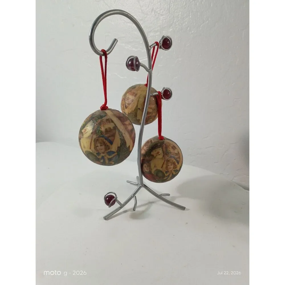 Vintage World Map Globe Christmas Ornaments Decoupage Set